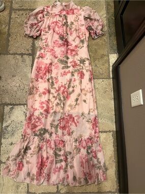 Pink Floral Ruffle Hem Dress